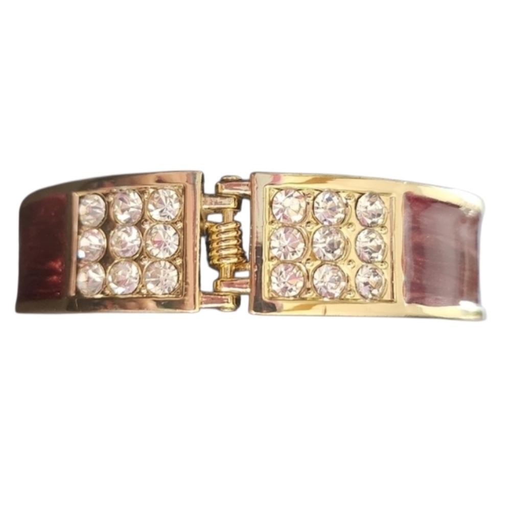 Goldtone Brown Geometric Crystal Bangle Bracelet